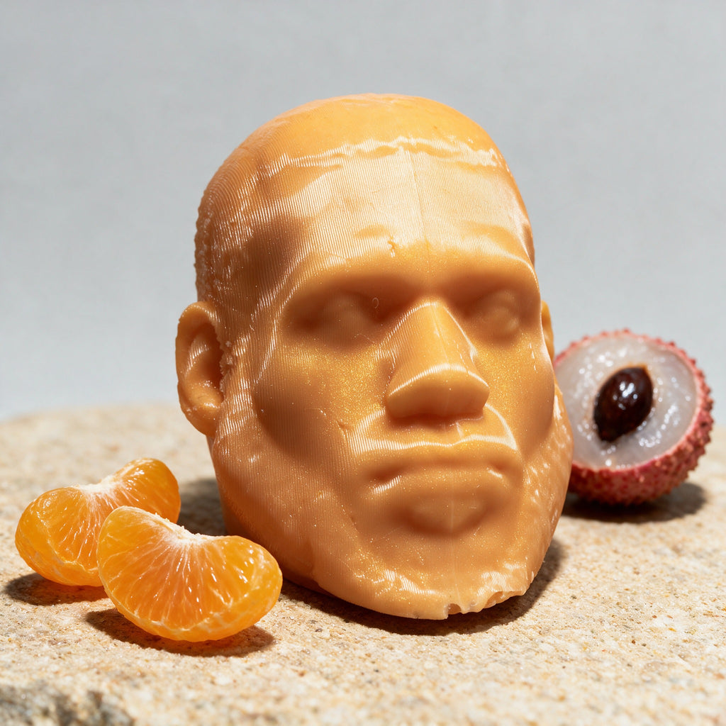 LeSoap Tangerine Lychee sculpted head soap with fresh tangerine segments and lychee