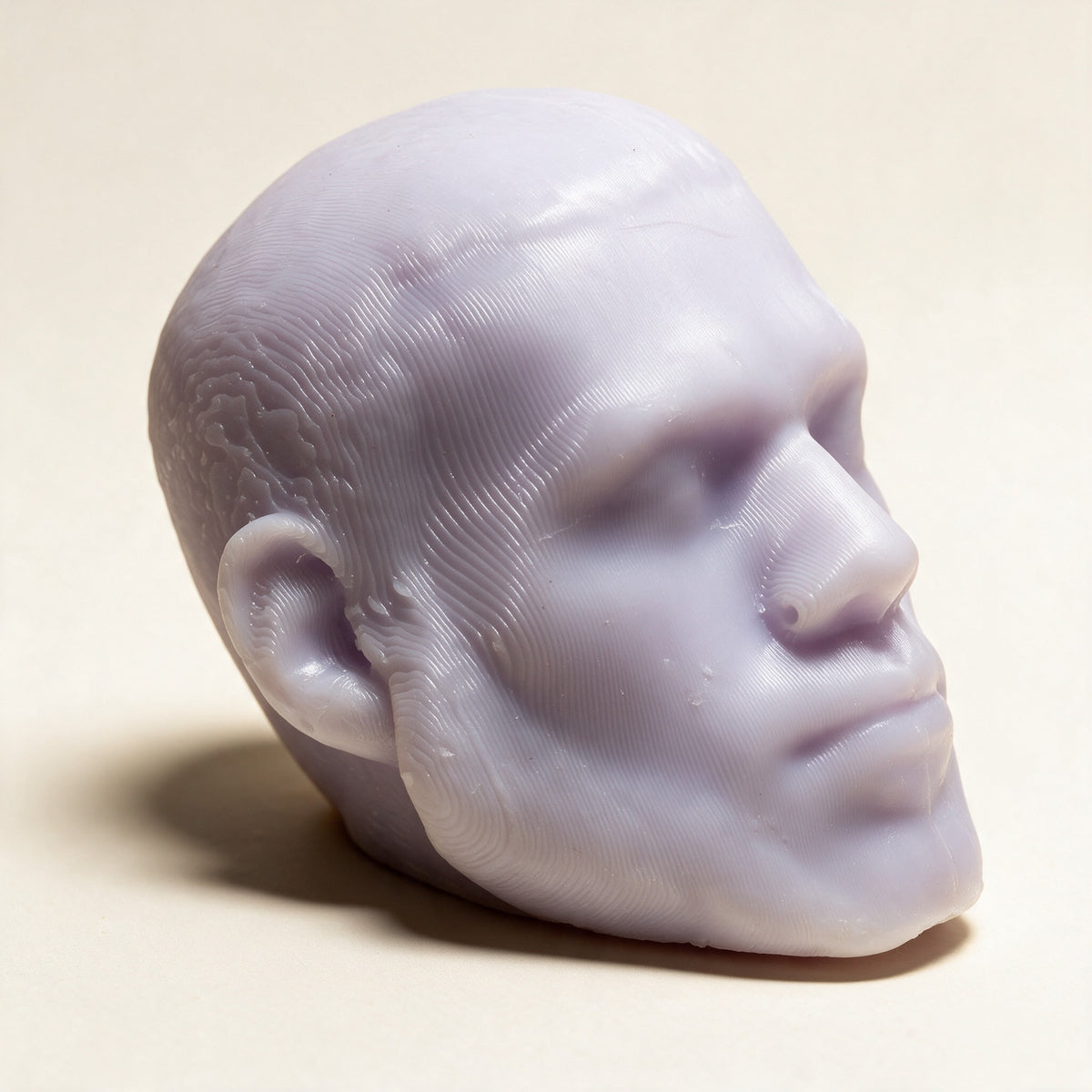 LeSoap Lavender sculpted head soap, three-quarter view