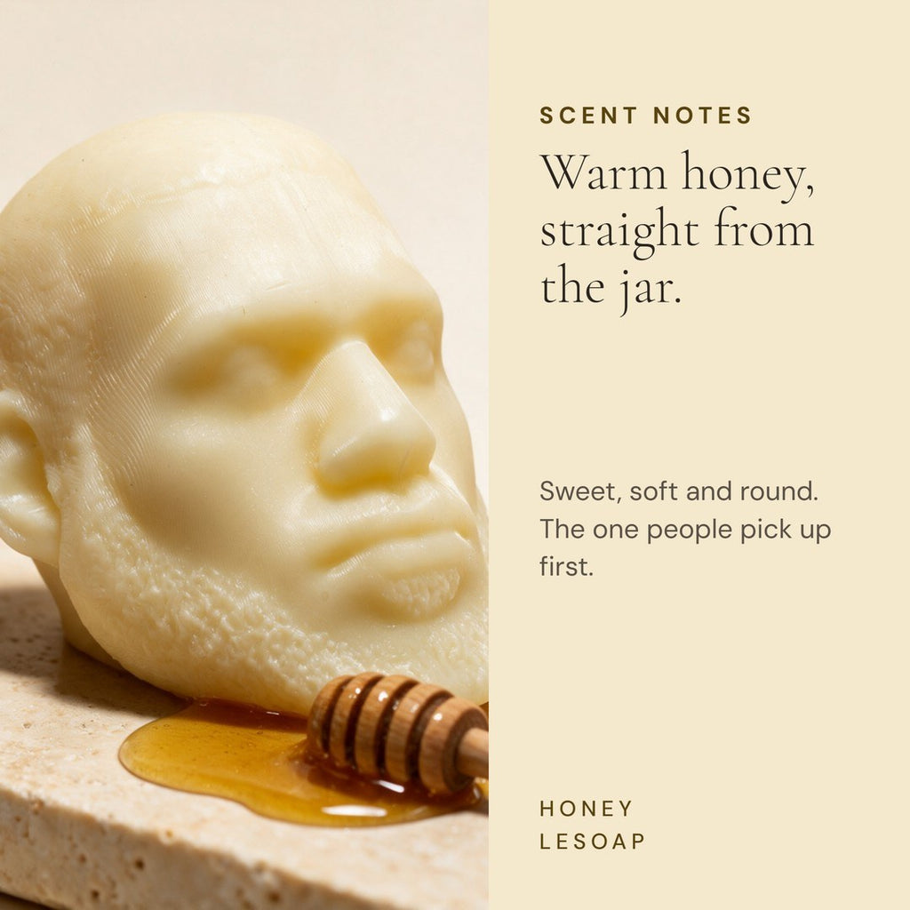 Scent notes for LeSoap Honey: warm honey, straight from the jar. Sweet, soft and round