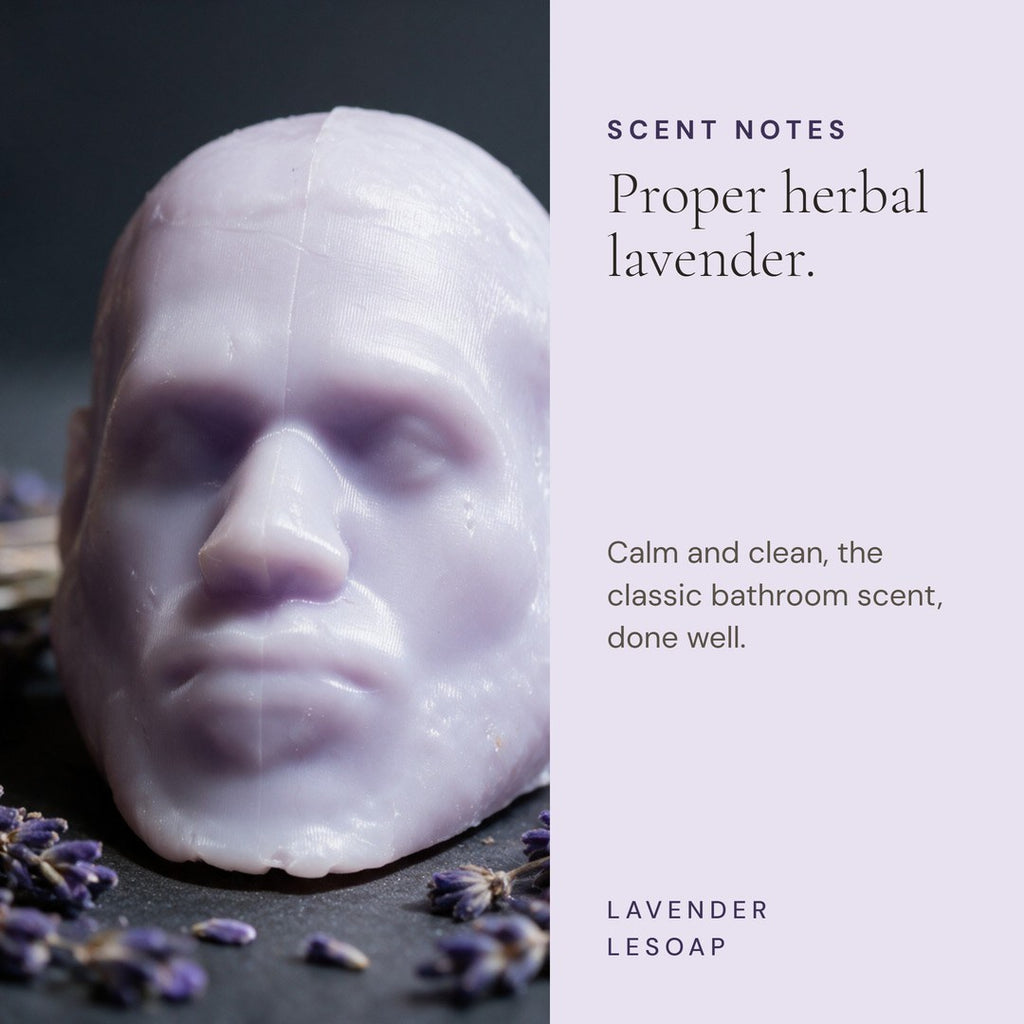 Scent notes for LeSoap Lavender: proper herbal lavender, calm and clean