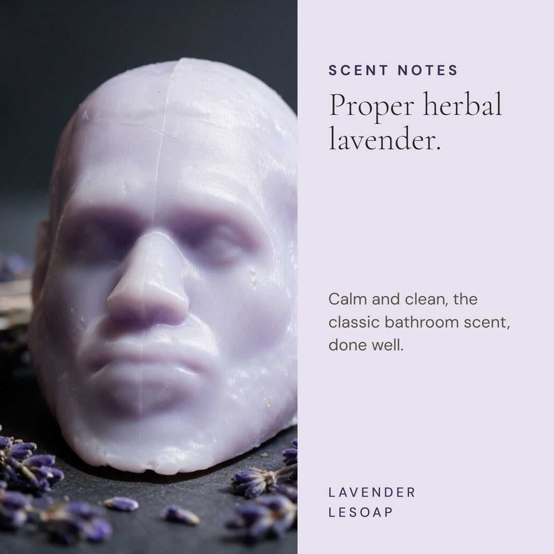 Scent notes for LeSoap Lavender: proper herbal lavender, calm and clean